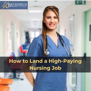 A young female nurse is smiling at Beckfield College